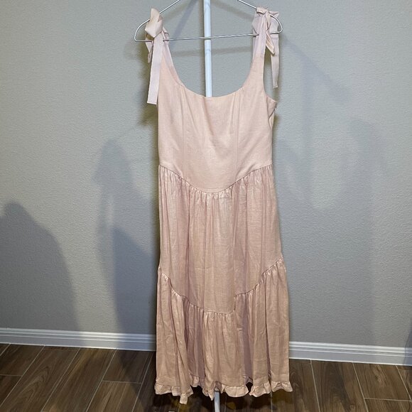NWT Of Her Own Kind Ballet Blush Pink Mirabelle Linen Corset Maxi Dress Size L - Picture 1 of 6